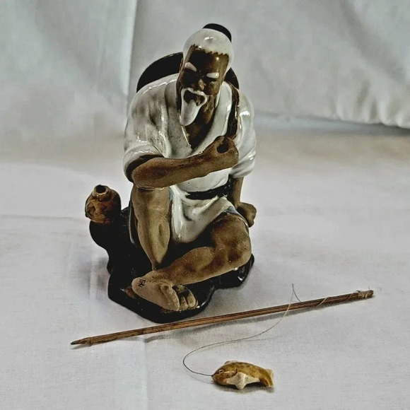 VINTAGE WANJIANG CHINA CHINESE SHIWAN MUDMAN FISHERMAN 5" FIGURINE SEE PHOTOS - Picture 2 of 16
